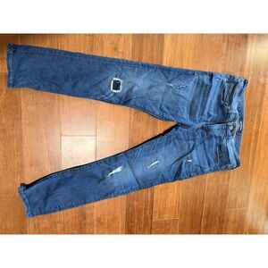 Express Jeans Women's Size 32x30Stretch Leggings Blue Dark WashDistressed Ripped